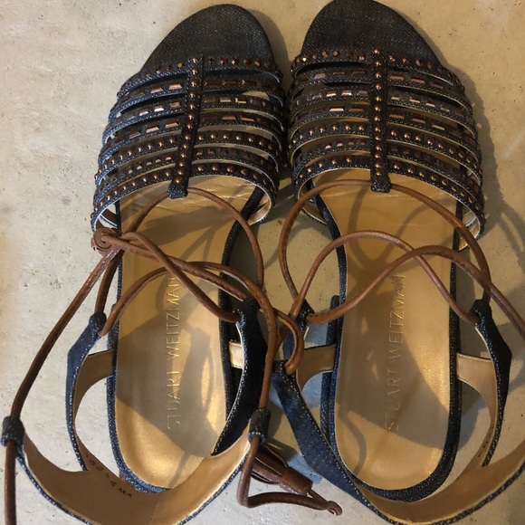 Stuart Weitzman Strappy Navy Denim Sandals Size6.5 - Picture 2 of 3